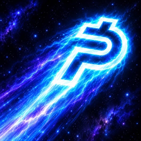Glowing $PAYME bolt mark crossing deep space